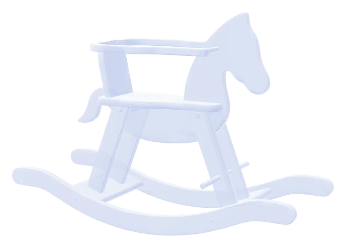 The 3D twin of a wooden rocking horse, in translucent white