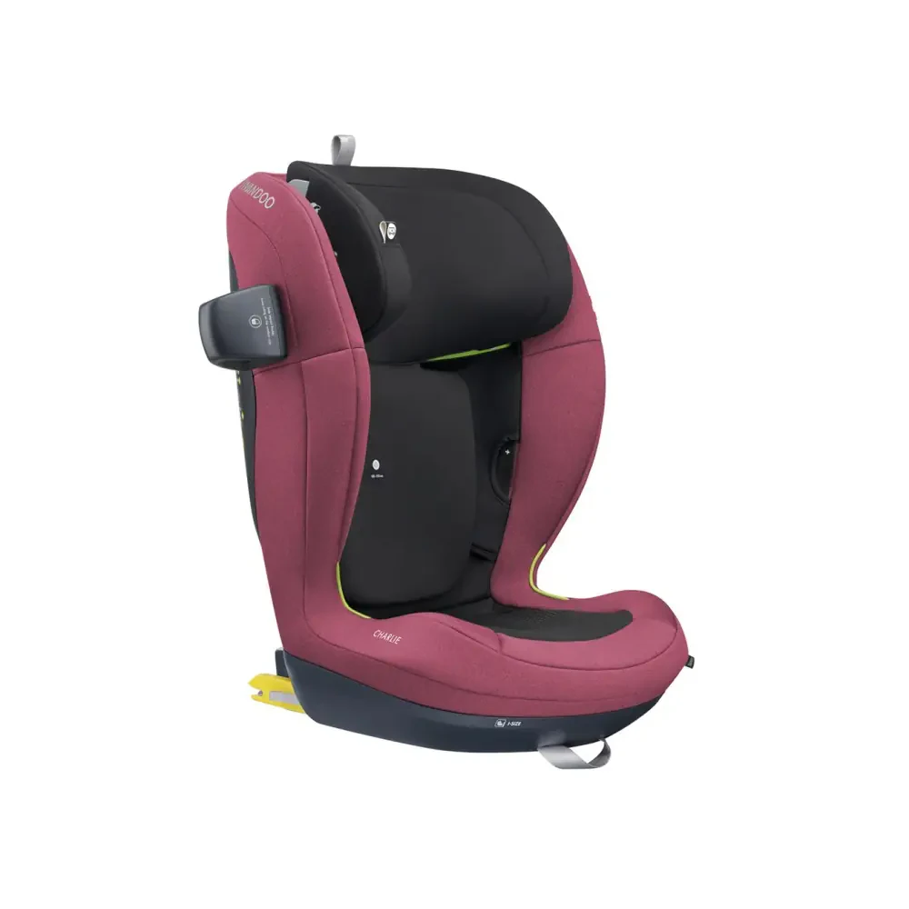 The Swandoo Charlie car seat in berry as a single pack shot on white, the way most product pages show it
